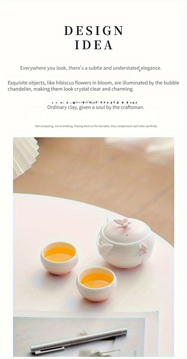 Butterfly-shaped tea set with storage bag, portable camping ceramic teapot suitable for outdoor, travel, and home use