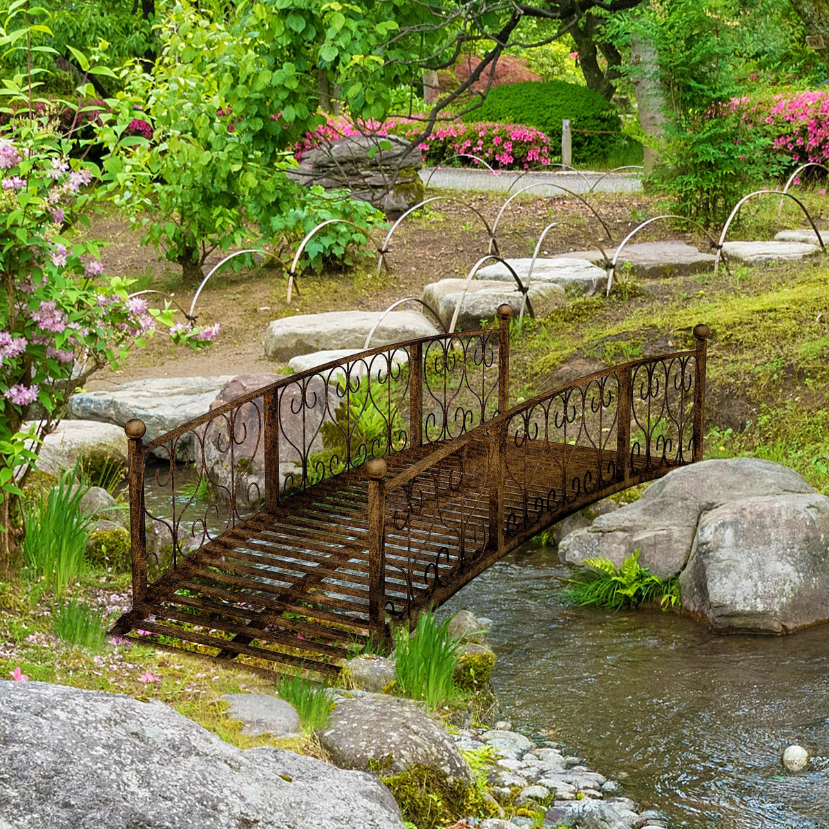 7' Metal Arch Garden Bridge with Siderails