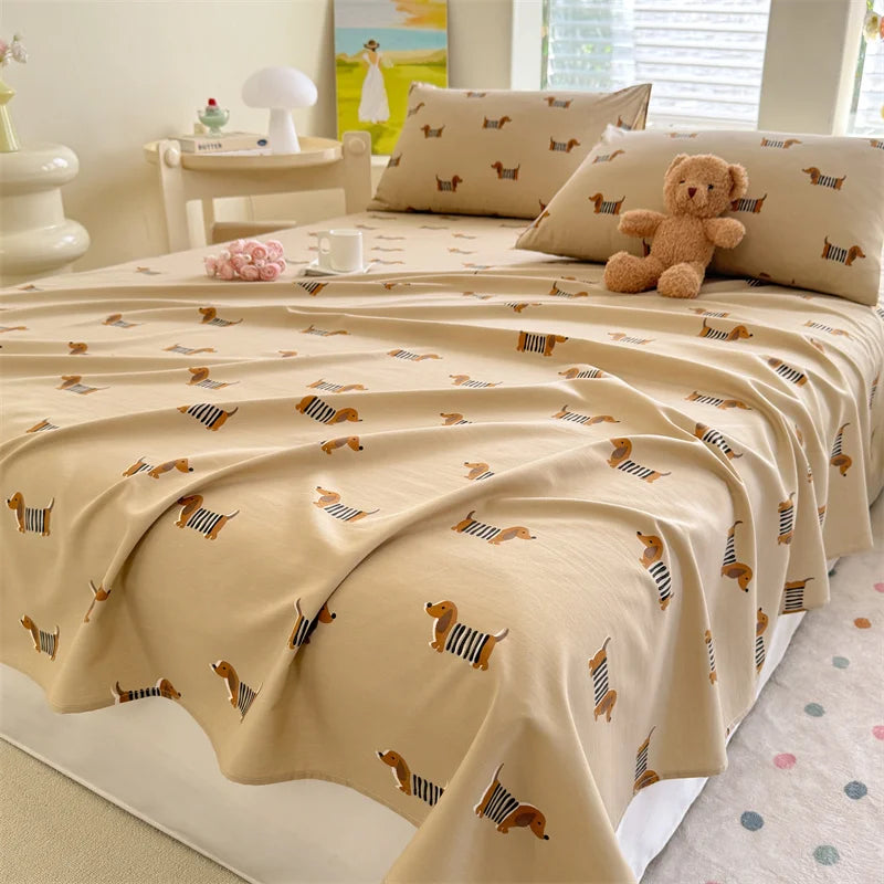 1pc Washed Cotton Flat Bed Sheets Single/Queen/King Size Bed Cover for Double Bed Flower Printed Soft Bed Sheets Top Sheets Set