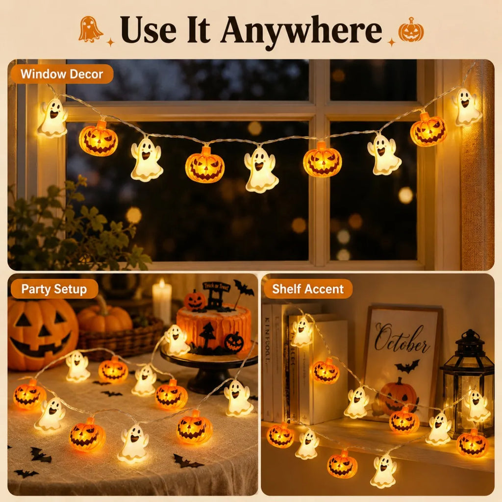 1PC 10/20LED Halloween Ghost &amp; Pumpkin String Lights Mixed