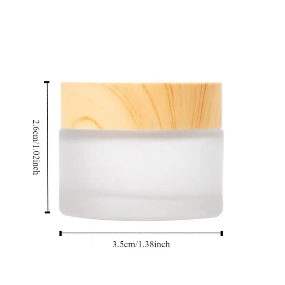 Durable Wood Grain Lid Frosted Glass Cream Jar Screw Cap Cosmetic Container Jar Cream Bottle Round Scrub Sub-bottling Skin Care