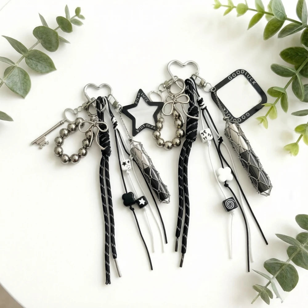 Y2K Good Luck Mirror Keychain Silver Metal Lipstick Holder Star