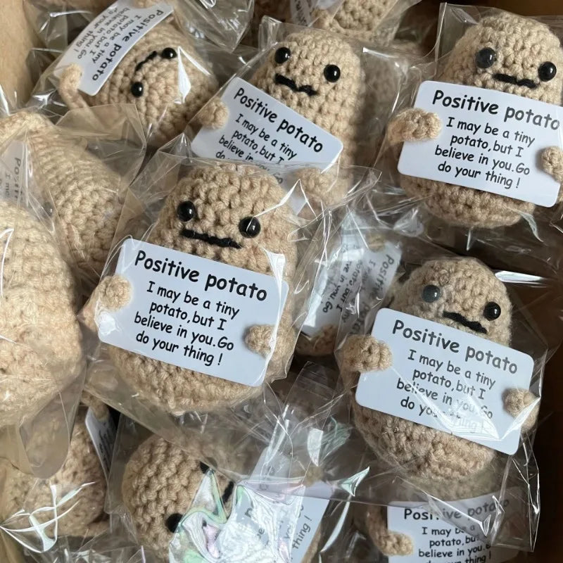 New Positive Energy Potato Hug Pocket Mini Handmade Plush Wool Knitting Doll with Card Funny Christams Gift Home Room Decoration