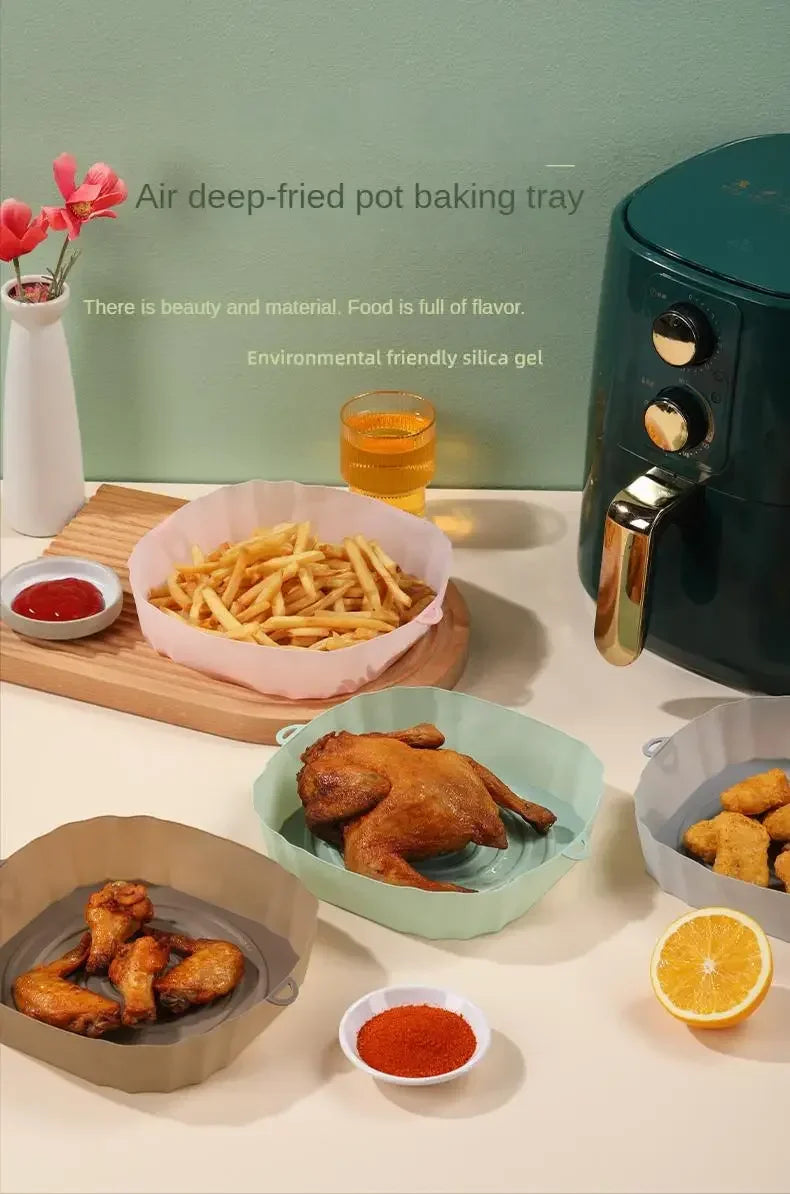 Silicone Basket for Air Fryer Oven Baking Tray Pizza Fried Chicken Silicone Mold Reusable Bakeware Liner Kitchen Accessorie