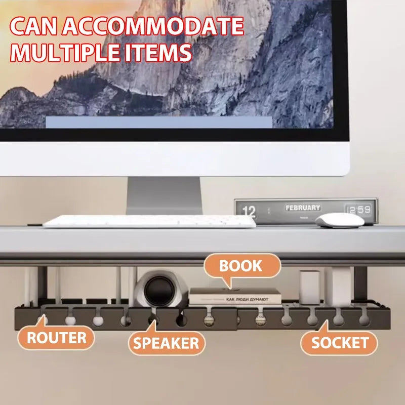 Under Desk Cable Management Metal Extendable Cable Wire Organizer Racks No Punching Strip Cord Holder Home Storage Accessories
