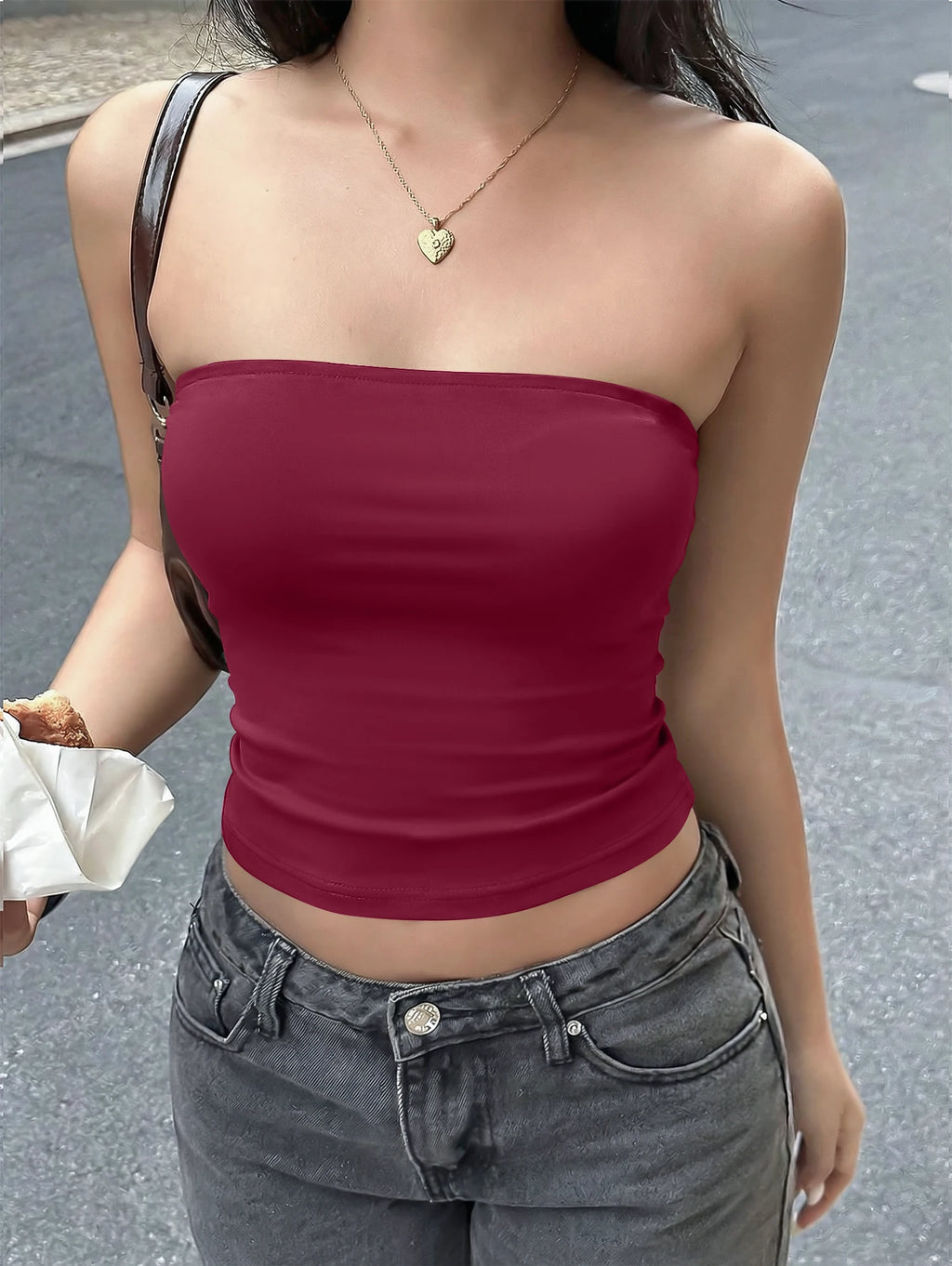 Y2K Trendy Female Tube Top High Stretch Skinny Bandeau Vest Simple