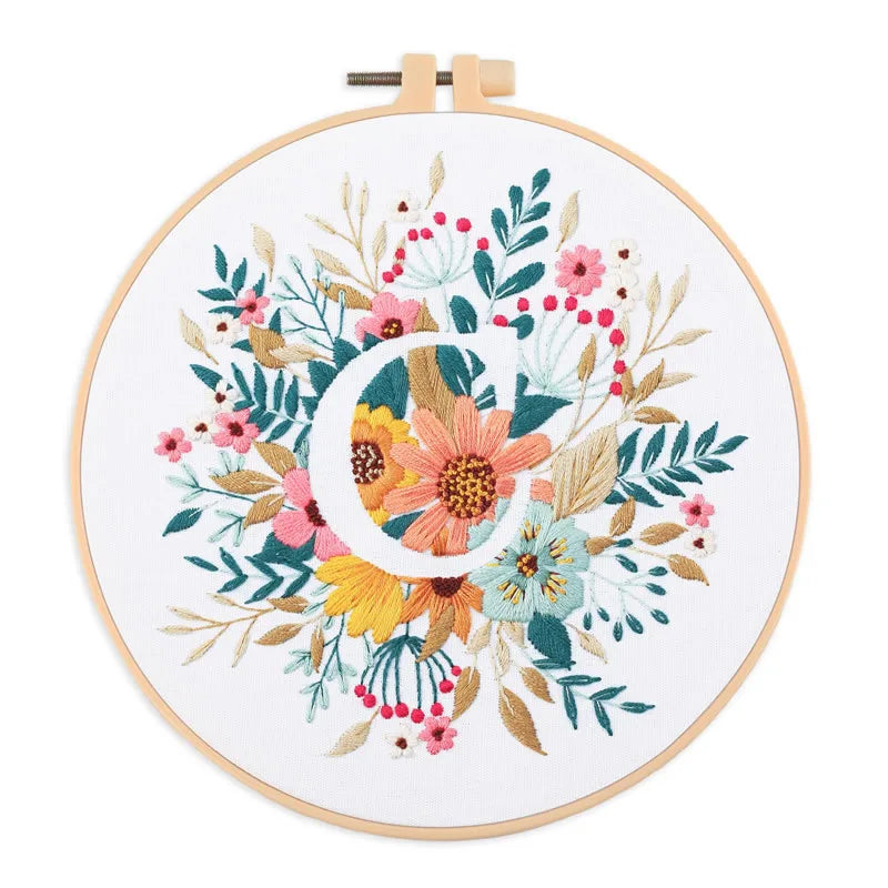 Embroidery Kit for Christmas DIY Wreath Printed Pattern Flower Cross Stitch Set Needlework Hoop Handmade Sewing Art Craft Kit