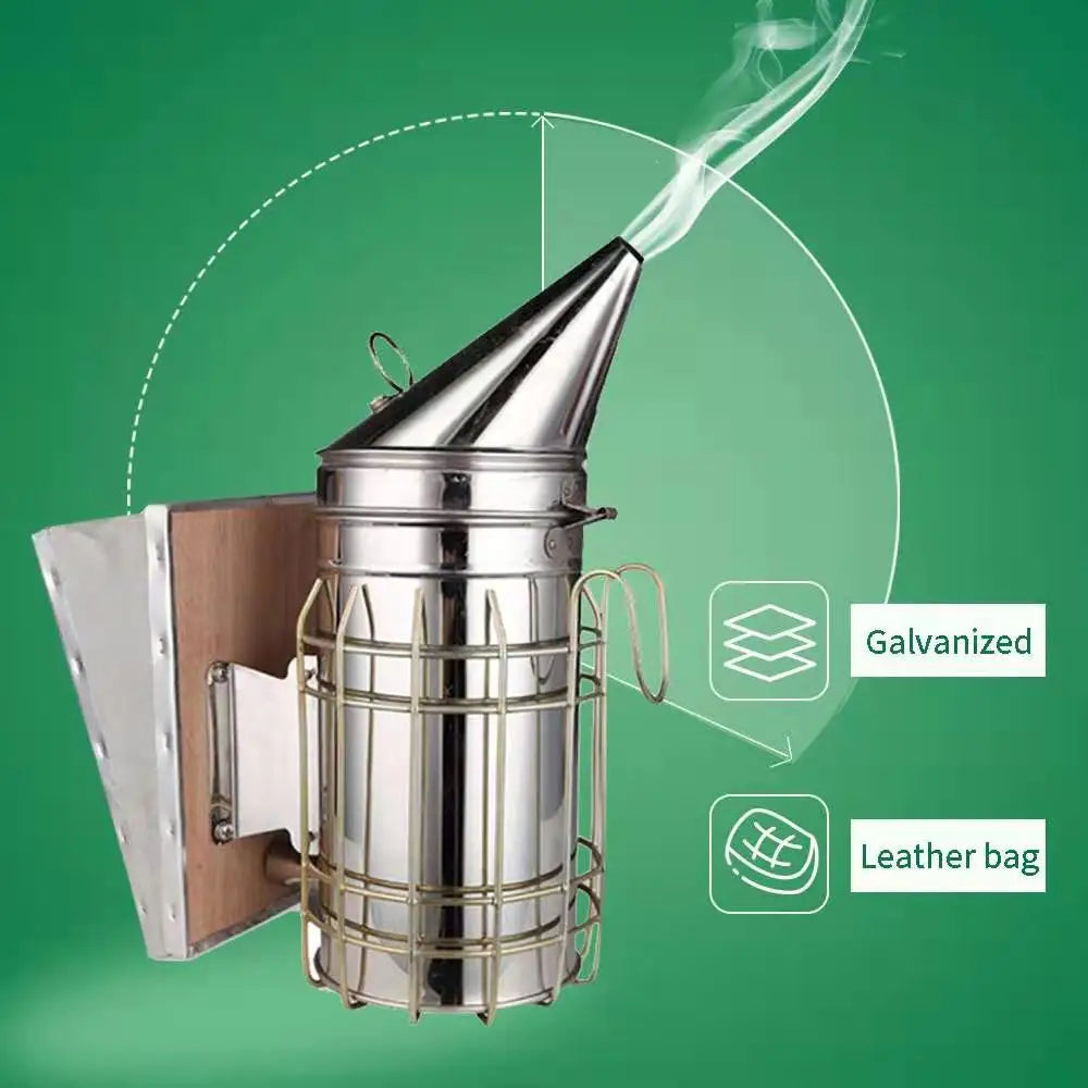 1 PC Stainless Steel Manual Bee Hive Smoker Transmitter Kit With Galvanized Sheet Beekeeping Tool Apiculture Smoke Sprayer