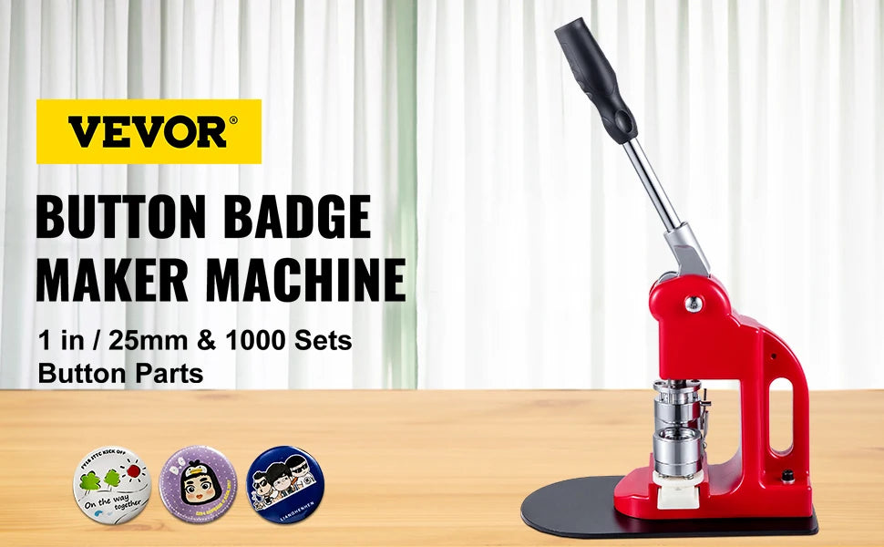 SucceBuy 25-75MM Badge Maker Machine DIYButton Pin Broochs Press Making Tool with 500 or 1000Pcs Circle Manufacture Button Parts