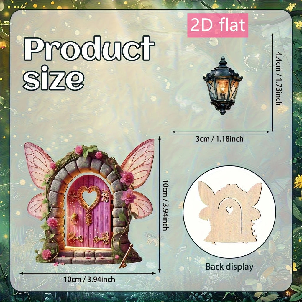 2D Flat Wooden Fairy Door Lantern Garden Mushroom House