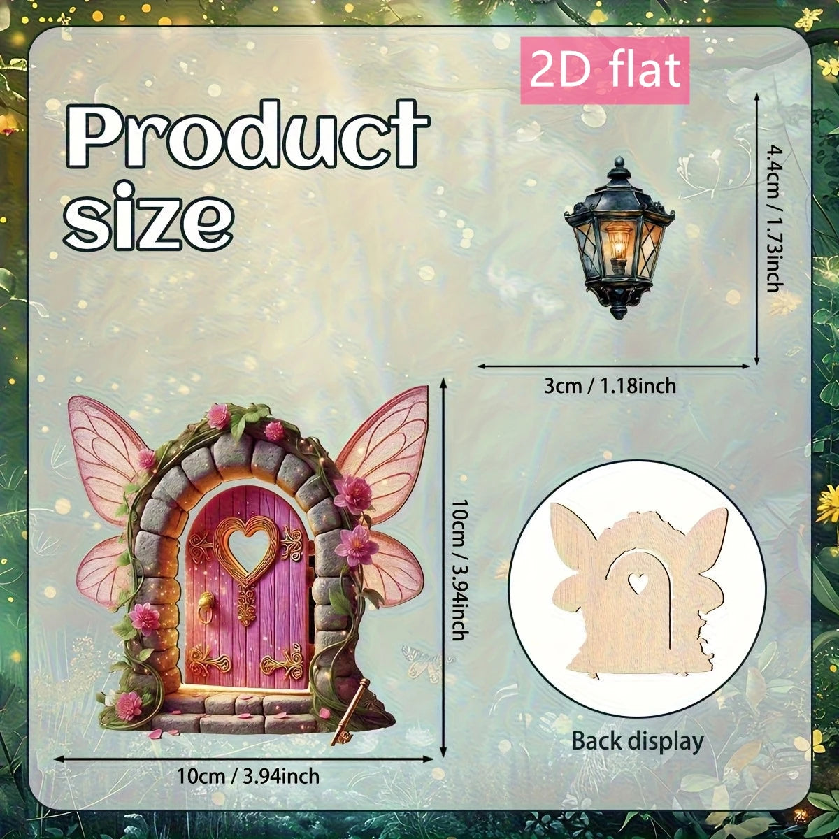 2D Flat Wooden Fairy Door Lantern Garden Mushroom House