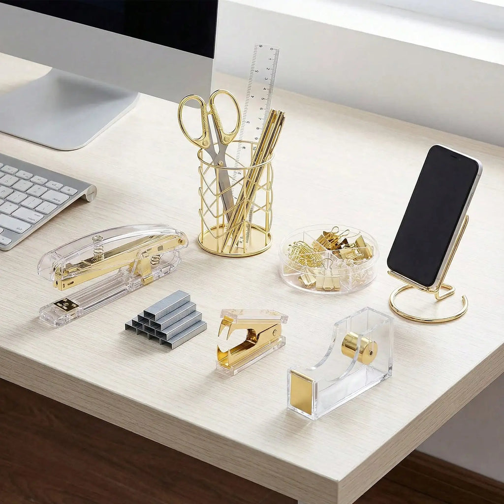 Gold Acrylic Desk Accessories Set