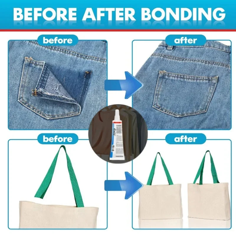 Strong Fabric Glue Transparent Odorless Quick Dry Fabric Patching Glue Multipurpose Waterproof Fabric Sewing Glue Repair Tool