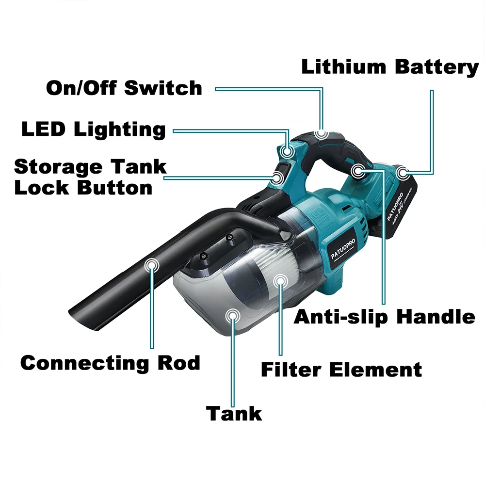 PATUOPRO Cordless Vacuum Cleaner Handheld Dust Collector Floor Carpet Car Pet Hair Cleaning Power Tool For Makita 18V Battery