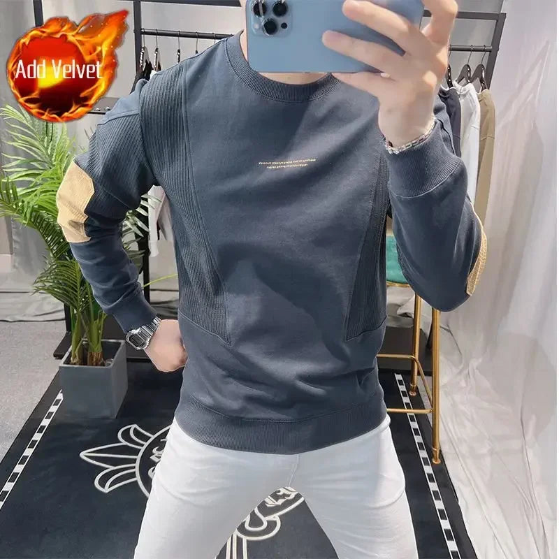 Slim Fit Black Hoodieless Sweatshirt for Men Round Neck Pullover White Male Clothes Crewneck Emo High Quality S Luxury Cheap Top