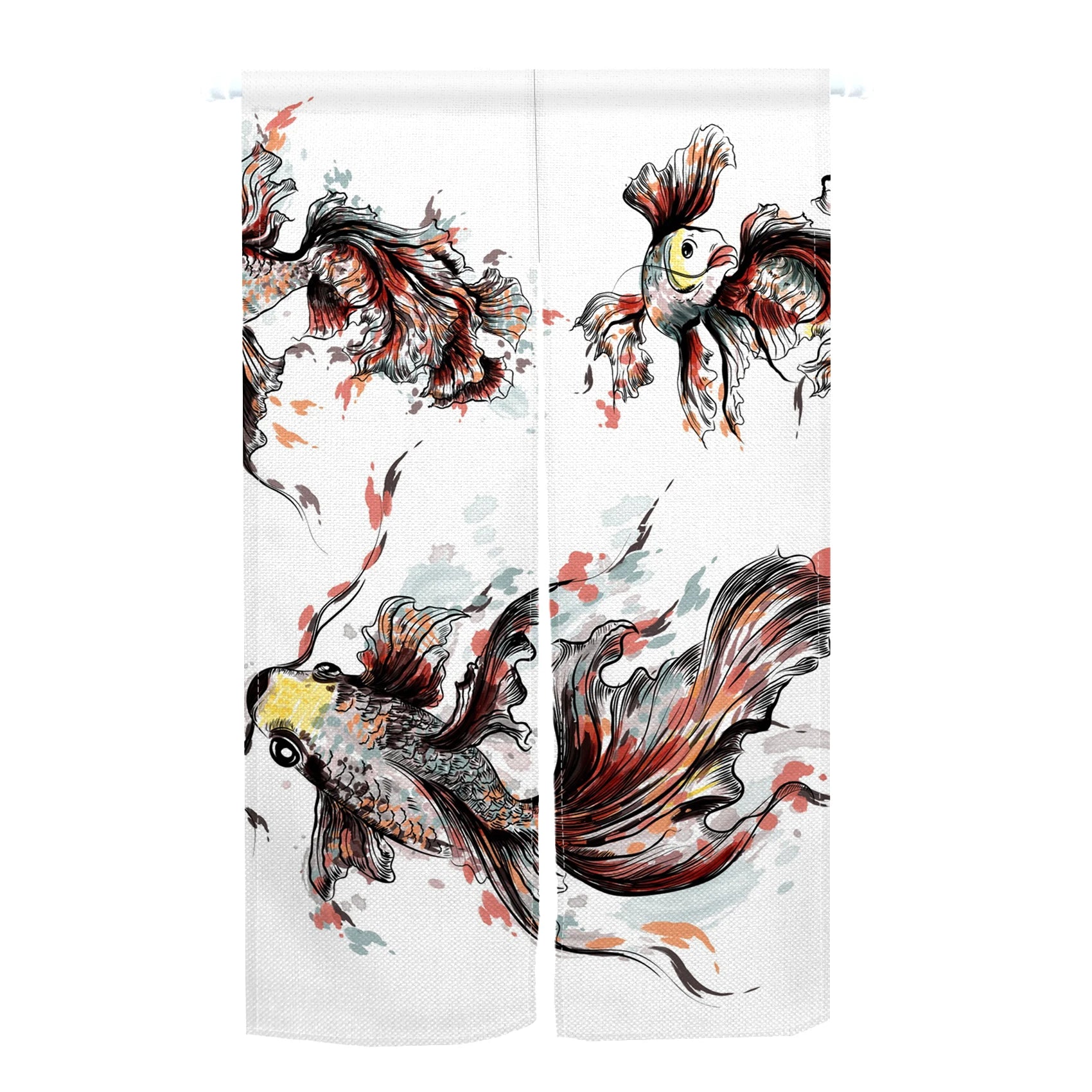 Japanese Koi Fish Door Curtain Fengshui Kitchen Bedroom Linen Doorway Curtain Entrance Hanging Half Curtain Partition Curtain