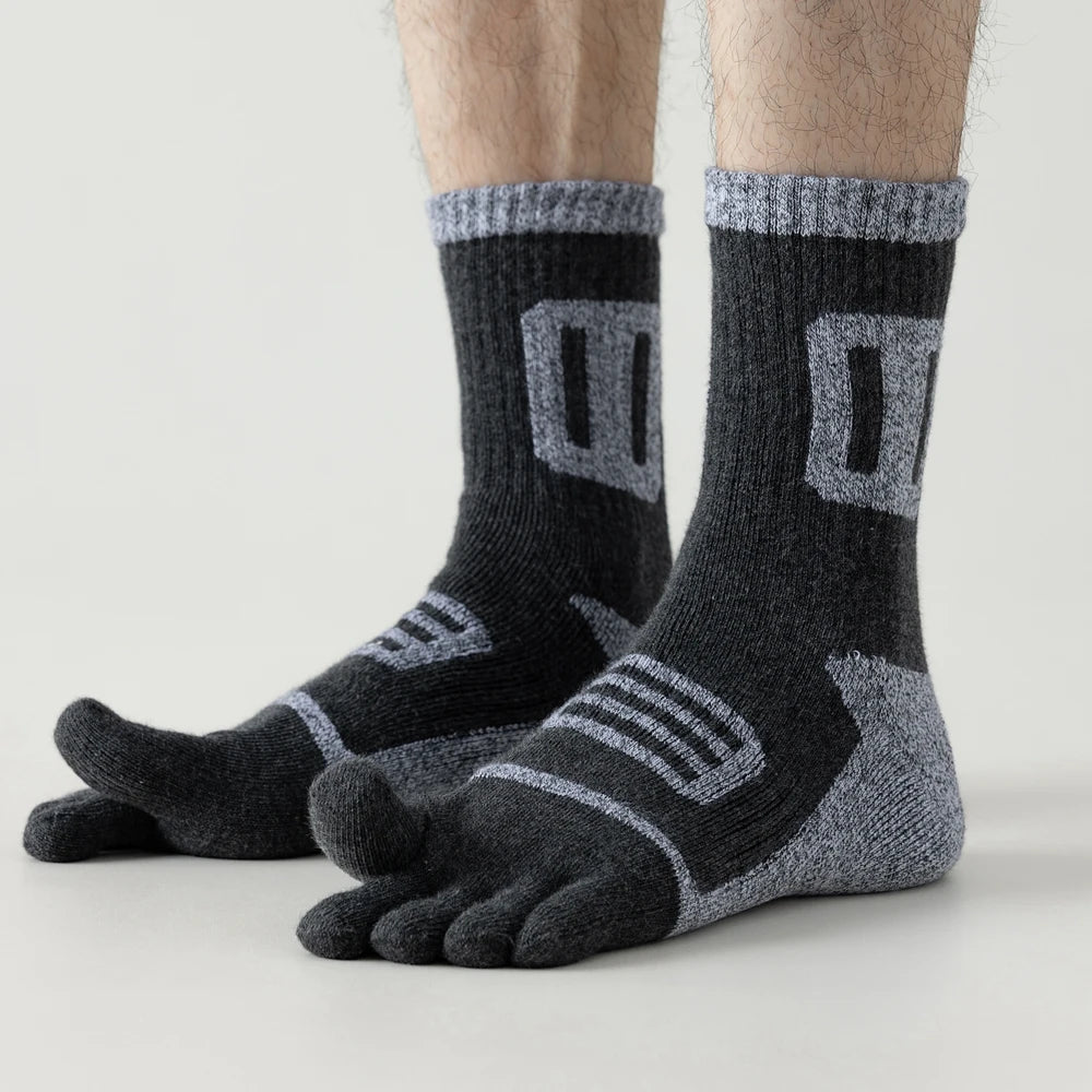 3 Pairs Fleece Toe Socks Men Autumn Winter Warm Five Finger Socks Man High Quality Cotton Sports Crew Socks Running