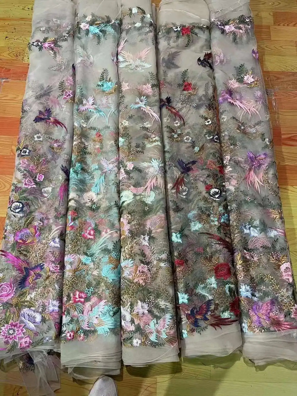 Fabric for Sewing Embroidery Birds Fabric Material for Clothes by Yard Fabric for Needlework Tulle Lace NEW 2023