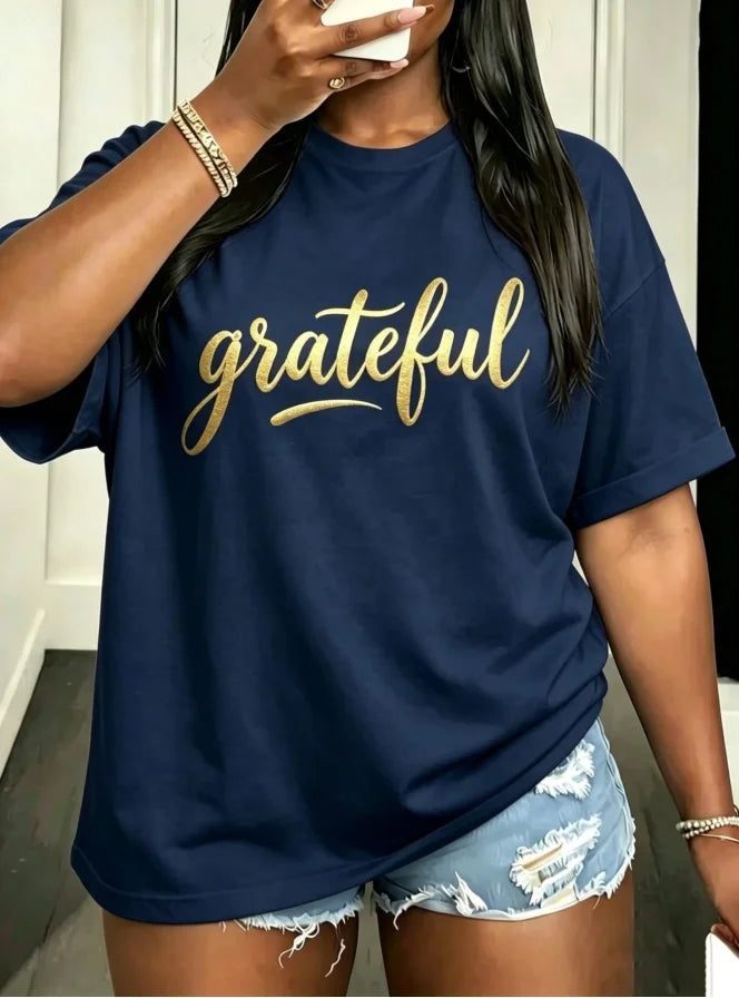 Fashion Women Crew Neck Short Sleeve T-Shirt Oversized Loose