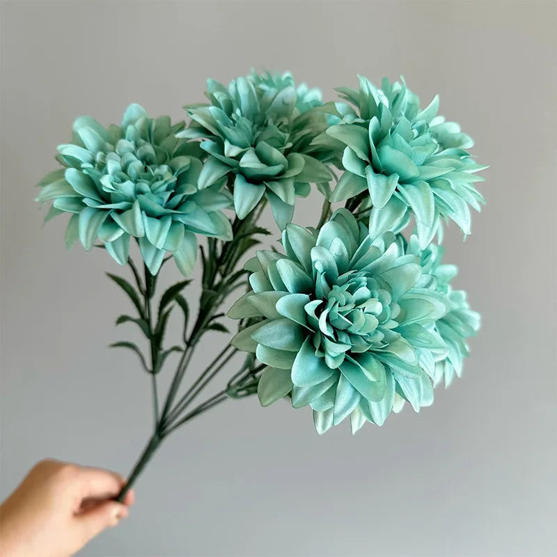 Artificial Dahlia Flowers Bouquet of 7-Heads Fake Flowers for Wedding Desk Room Party Bouquet Table Centerpiece Home Decorations