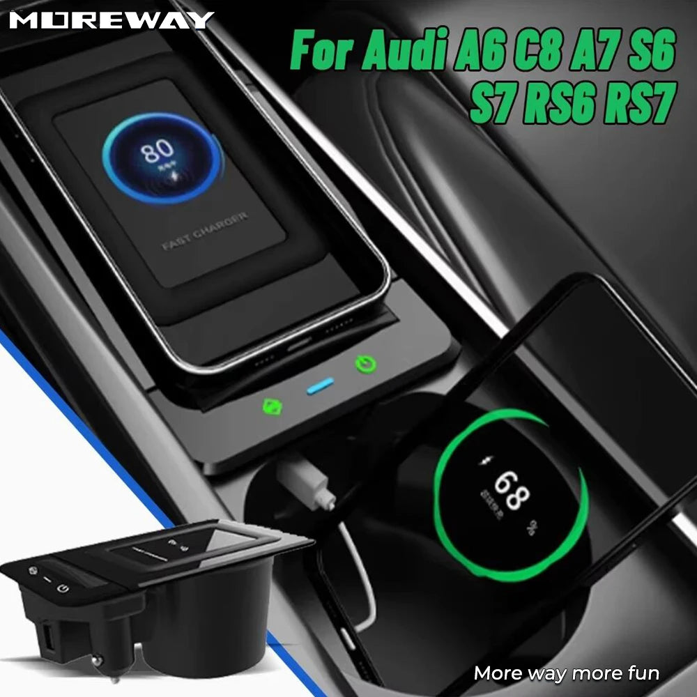 Moreway Wireless charger For Audi A6 C8 S6 RS6 A7 S7 RS7 2019 2020 2021 2022 phone holder Mobile Fast charge Car interior trim