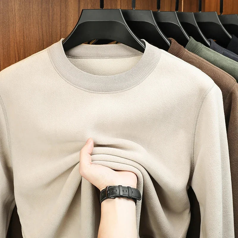 Autumn and Winter Men's Velvet Hoodie Long Sleeve Round