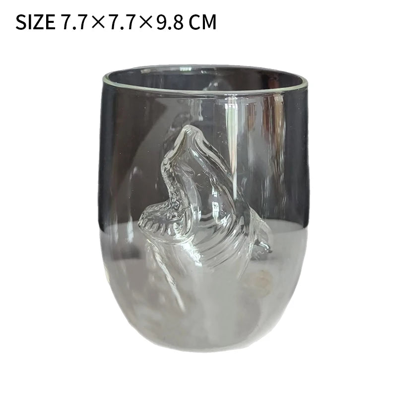 3d Great White Shark Movie Souvenir Glass Cup Transparent Ocean Animal Shaped Whiskey Beer Drinkwares Home Decorations Statues