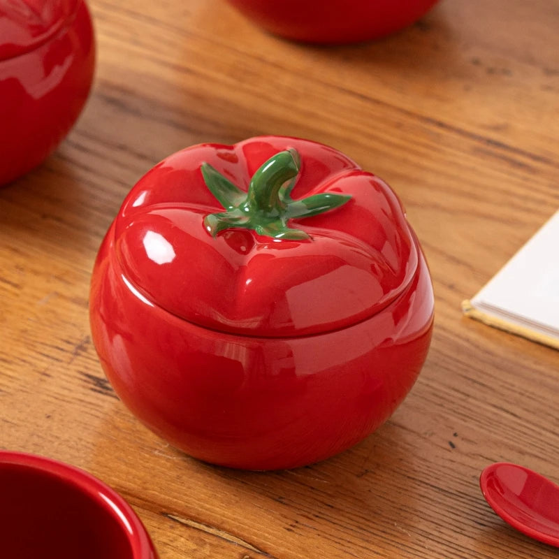 Double-Eared Ceramic Soup Bowl with Lid for Home Use Instant Noodles Bowl Lychee Noodles Special Utensils Student Dormitory