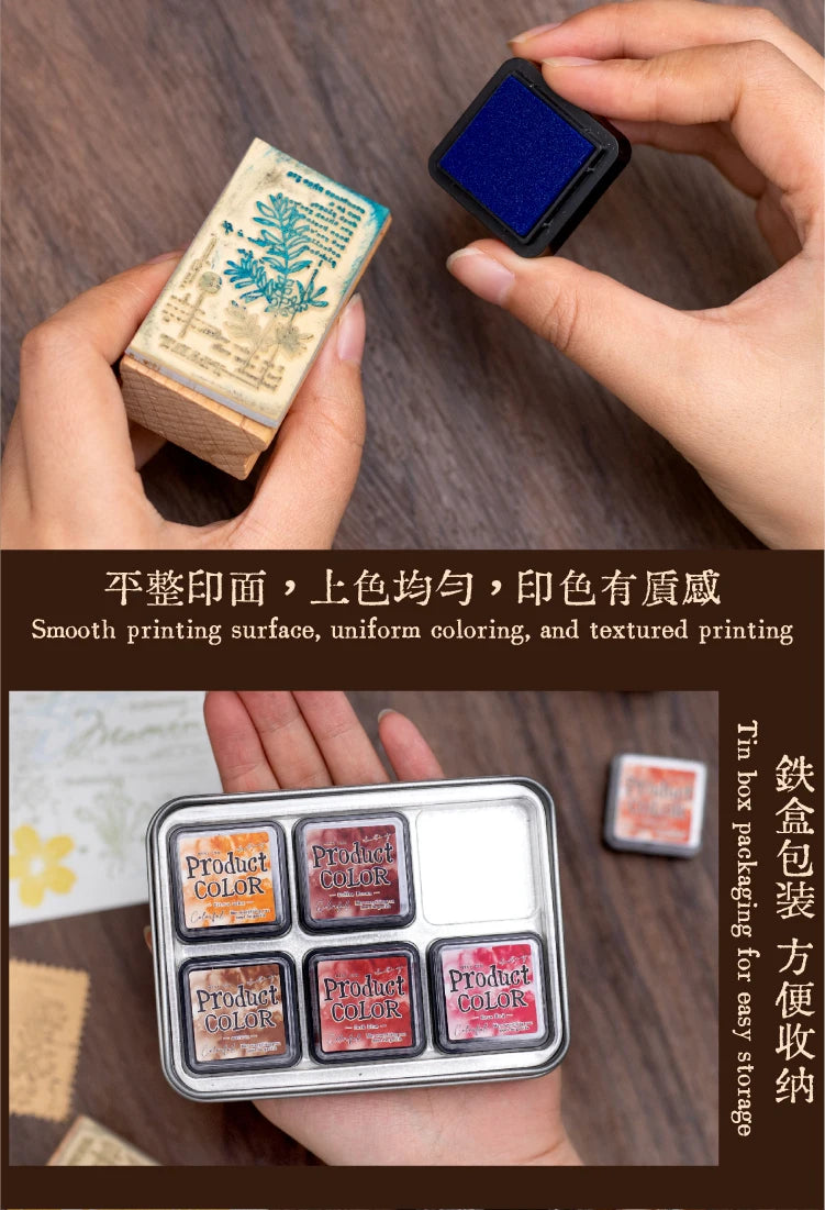 6 Pcs Colorfull Multicolor Ink Pad Set Student Planner Handmade Self Ink Stamp Inkpad School Accessories Stationery Supplies