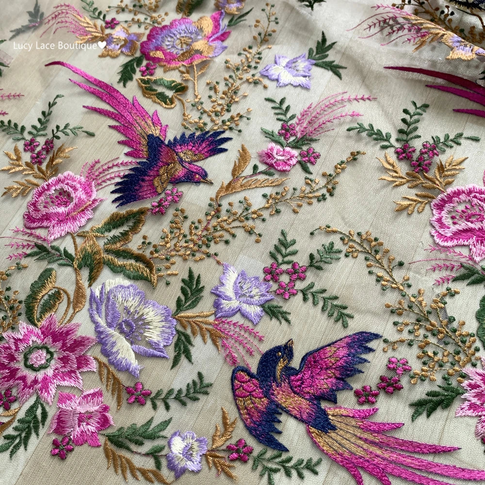 Fabric for Sewing Embroidery Birds Fabric Material for Clothes by Yard Fabric for Needlework Tulle Lace NEW 2023