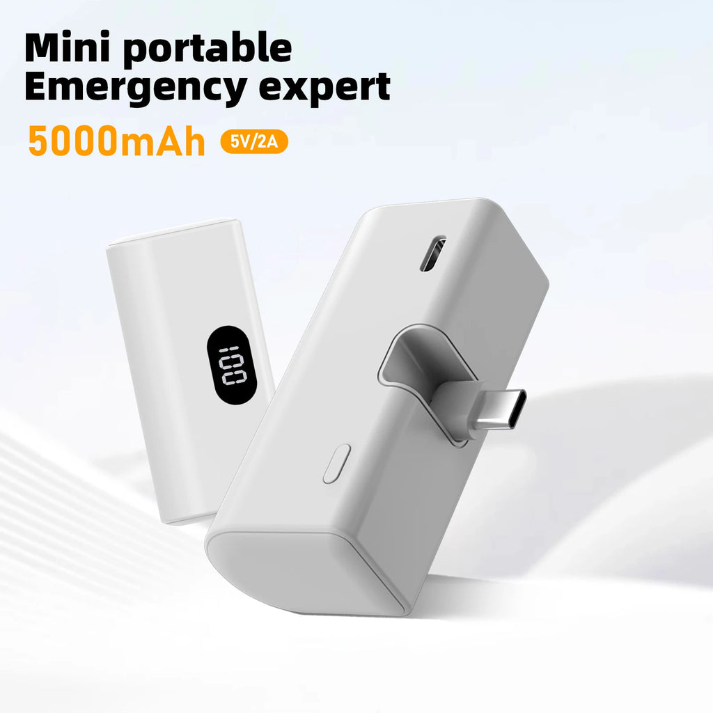 Lightweight 5000mAh Portable Power Bank with Built-in Type C