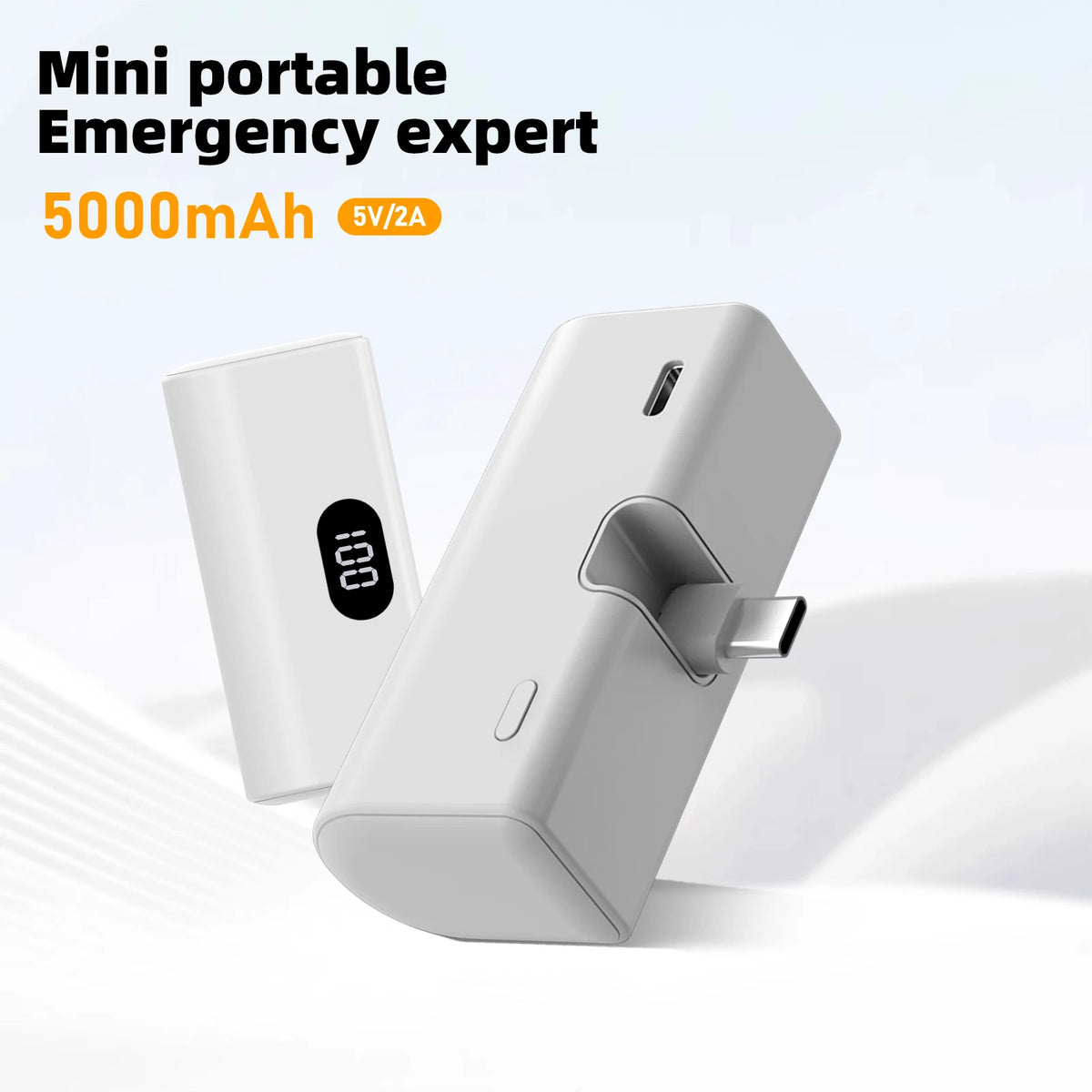Lightweight 5000mAh Portable Power Bank with Built-in Type C