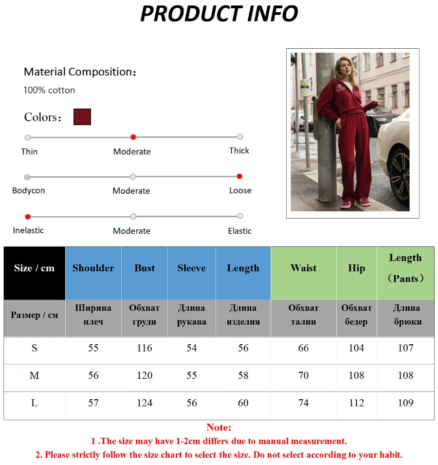 Sumuyoo Short Zipper Hoodie Set Women's 2025 Autumn Winter Casual Sports Hoodie Sweatshirt Wide Leg Pants 2 Piece Set