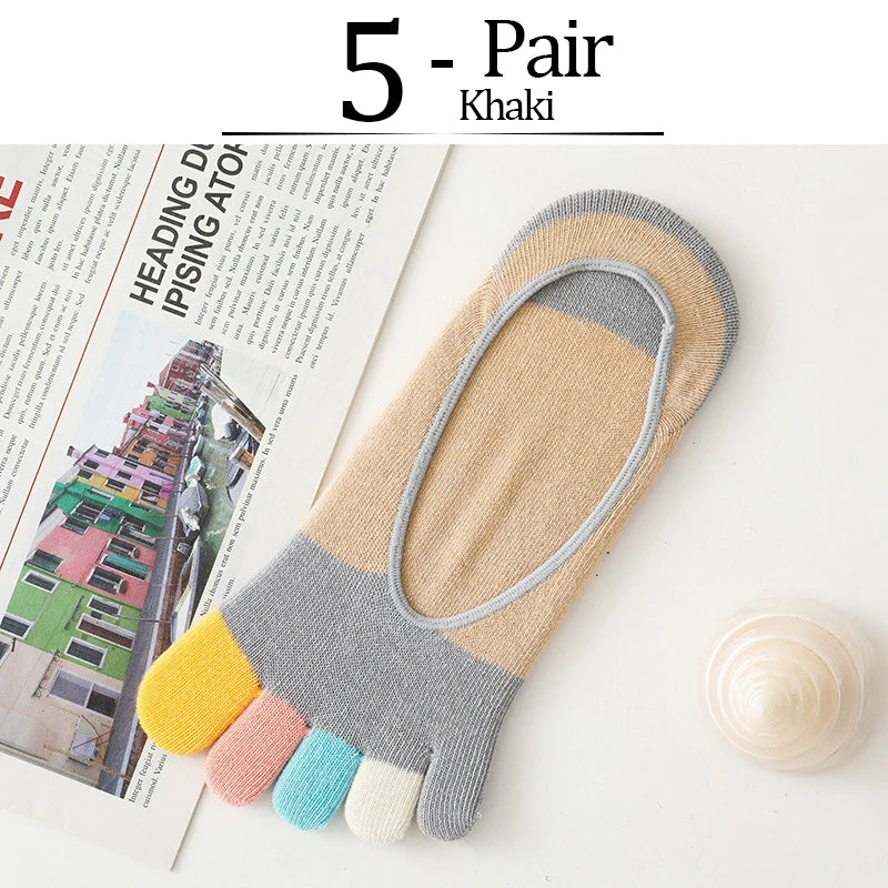 5 Pairs Summer New Five Fingers Women Socks Colorful Soft Cotton Shallow Casual Socks Split Toe Sports Socks kawaii Toe Socks