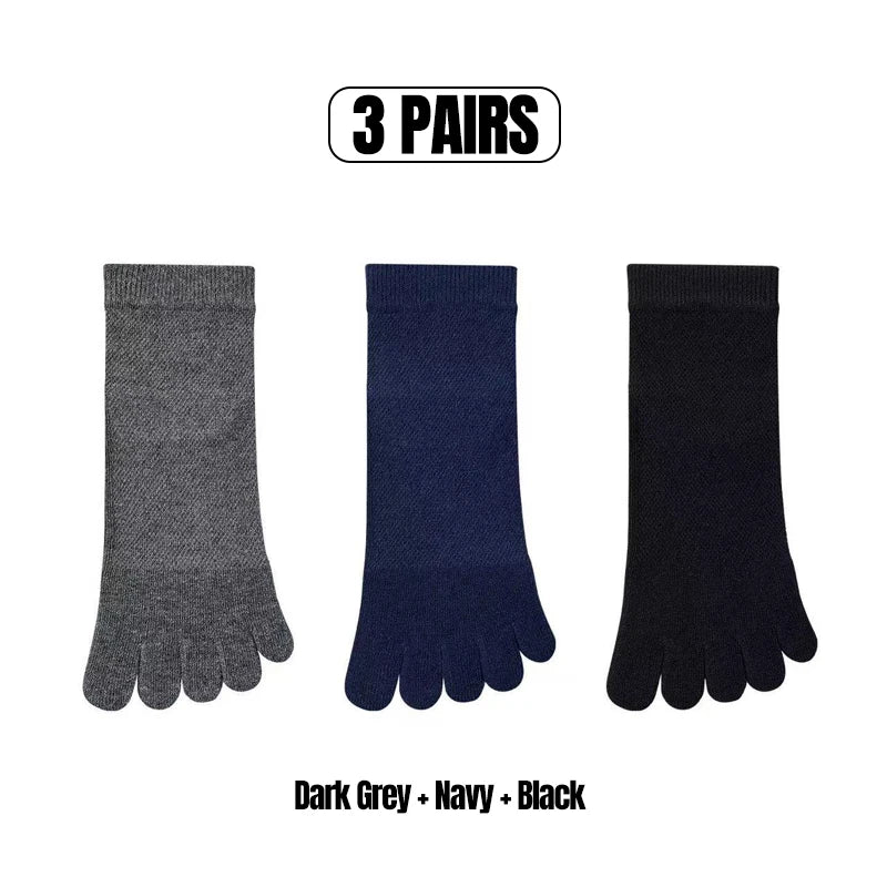3/5 Pairs Men's Toe Socks Mid-Calf 100% Cotton Mesh Breathable Anti-bacterial Anti-odor Split Toe Socks for Daily & Sports