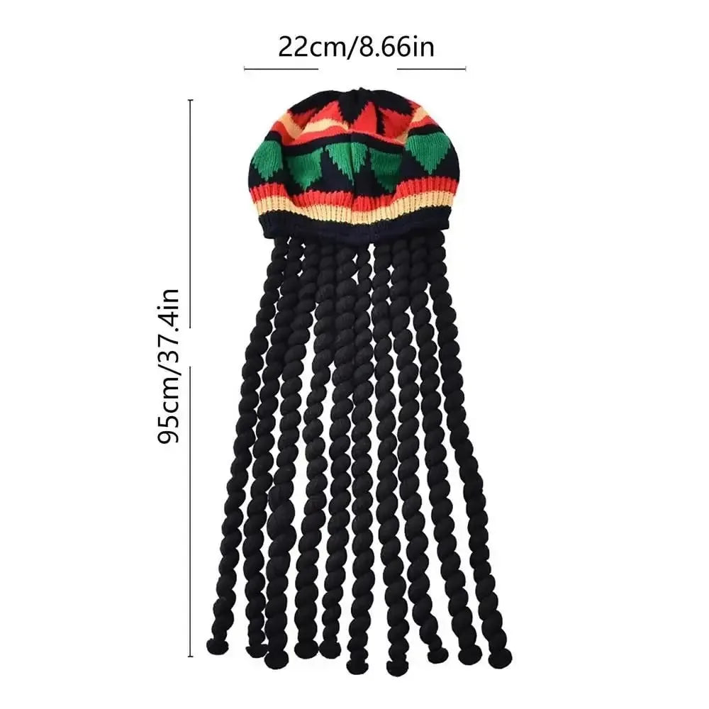 Unisex Dreadlocks Beanie Hat with Fake Braids Jamaican Rasta Reggae Cap Crochet Knitted Skull Cap for  Halloween Christmas Party