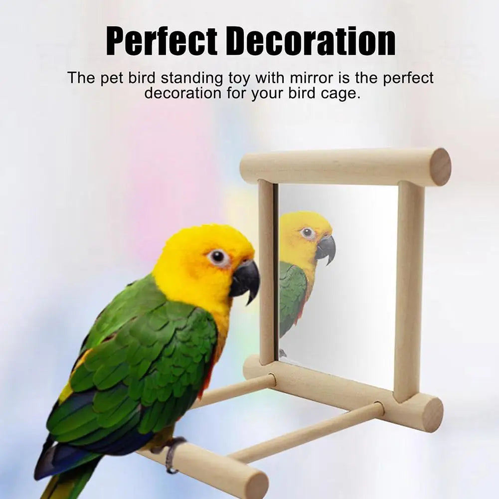 Bird Wooden Mirror Hanging Swing Interactive Play Toys for Parrot Budgies Parakeet Cockatiel Conure Lovebird Cage Accessories