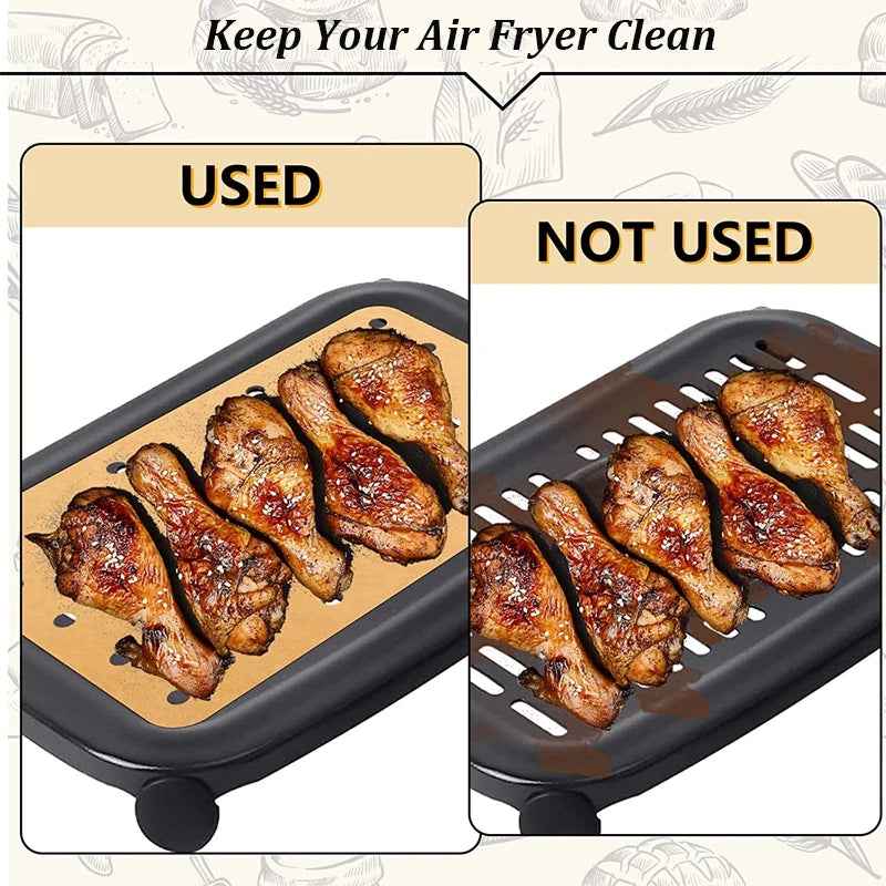 100Pcs Air Fryer Paper Disposable Non-Stick Kitchen Baking Oil-proof Paper Micro-wave Barbecue Oven Fryer Papers Steamer Paper