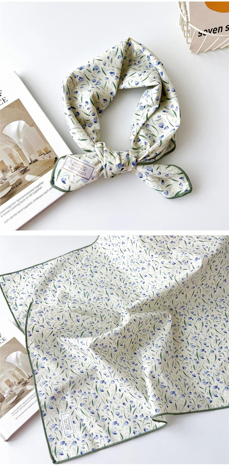 60cm Flower Print Cotton Bandanas Square Scarf Women Girls Headband Accessories Handkerchief Neckerchief Hairscarf Hairscarf