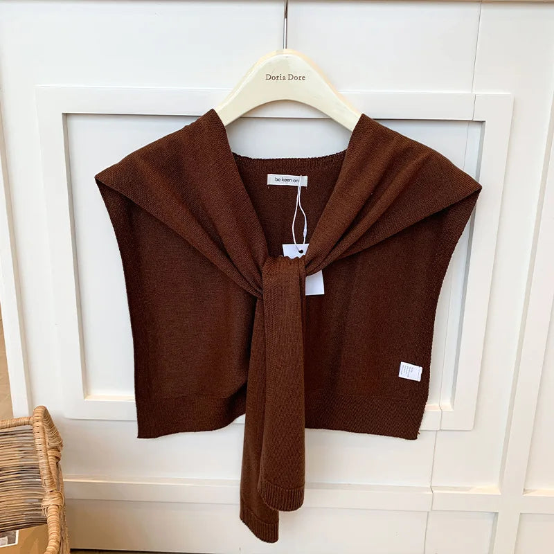 Korean Knitted Shawl Summer Fashionable Versatile Fake Collar Neck Guard Knotted Cape Shoulder Scarf Solid Color Scarve Women