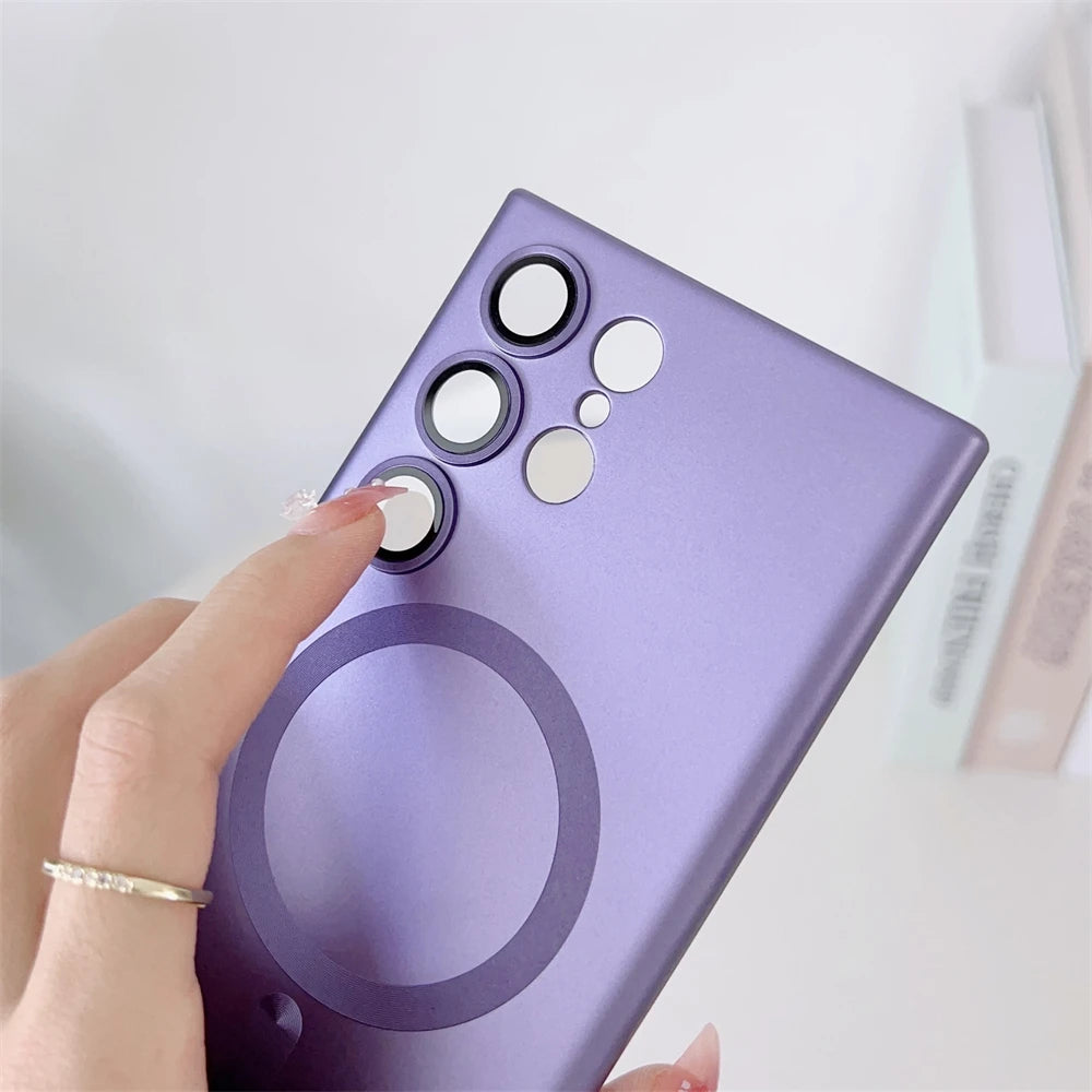 Metal Matte For Magsafe Magnetic Wireless Charger Case for Samsung S25 S24 S23 Ultra S22 Plus S21 Shockproof Soft Silicone Cover