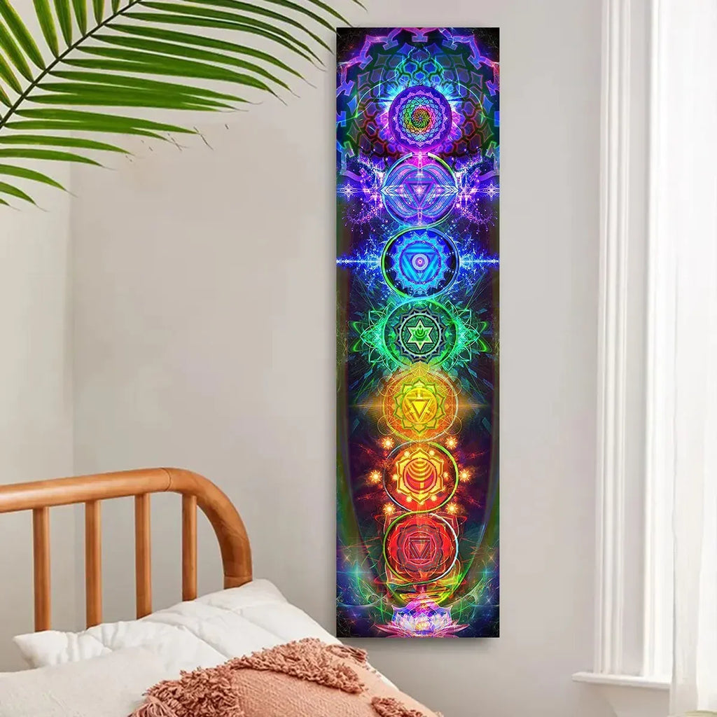 VIKAMA Seven Chakra Vertical Tapestry Rainbow Energy Wall Decor for Yoga Studio Meditation Space Wall Hanging Home Decoration