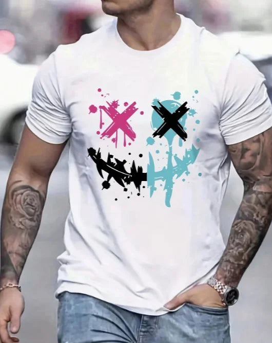 Men&amp;apos;s Geometric Print T-Shirt - Summer Business Casual Short