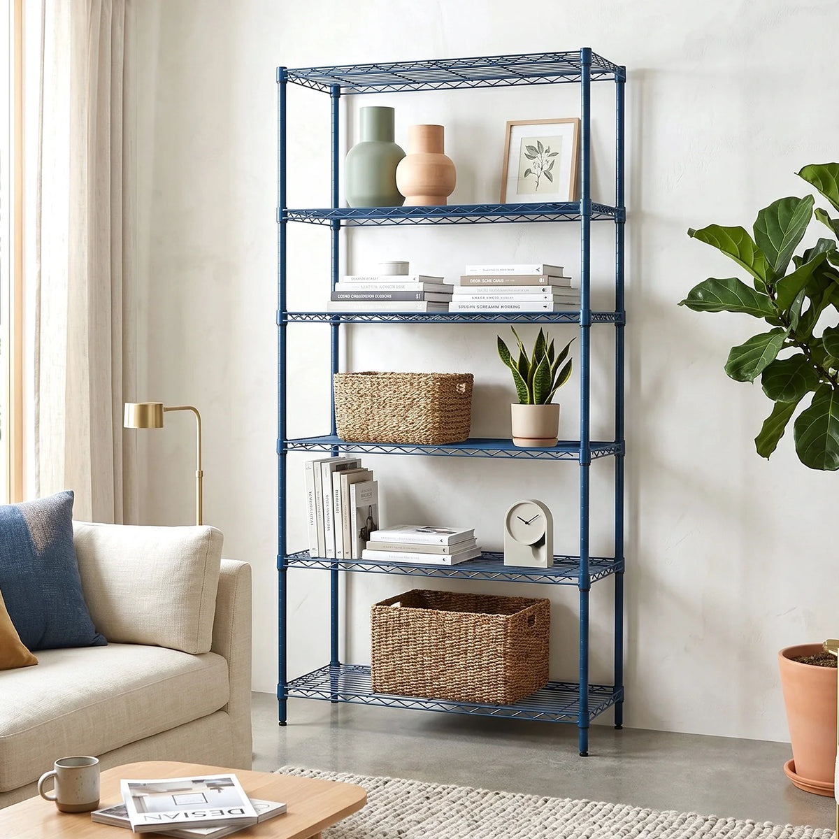 5-Tier Blue Metal Wire Storage Shelving Unit