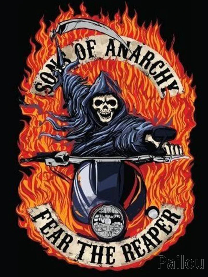 Son Of Anarchy 5D DIY Diamond Painting Full Round Drill Mosaic Death Skull Motorcycle Cross Stitch Handwork Home Decor