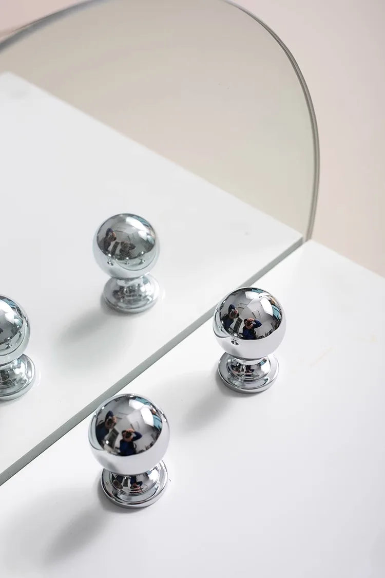 Santaya Brass Drawer Round Knobs Chrome Bright Silver Modern Minimalist Dresser Handle Single Hole Ball Kitchen Cabinet Pulls