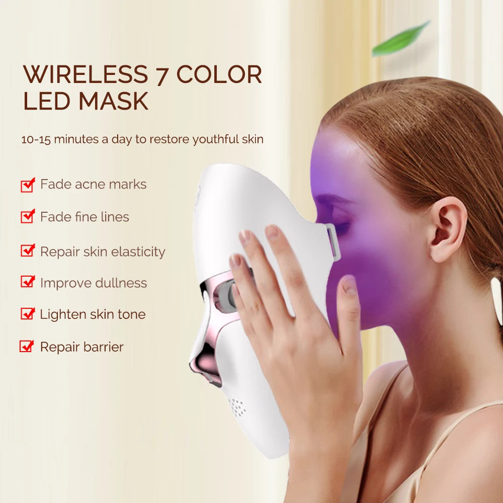 Forevrelily LED Face Mask Wireless 7 Color LED Facial Mask  Photon Skin Repair Anti Aging Rejuvenation LED Beauty Devices