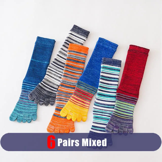 1/6 Pairs Man Toe Socks Long Plus Large Size Cotton Colorful Striped Compression Sport Fitness Happy 5 Finger Calf Socks EU40-46