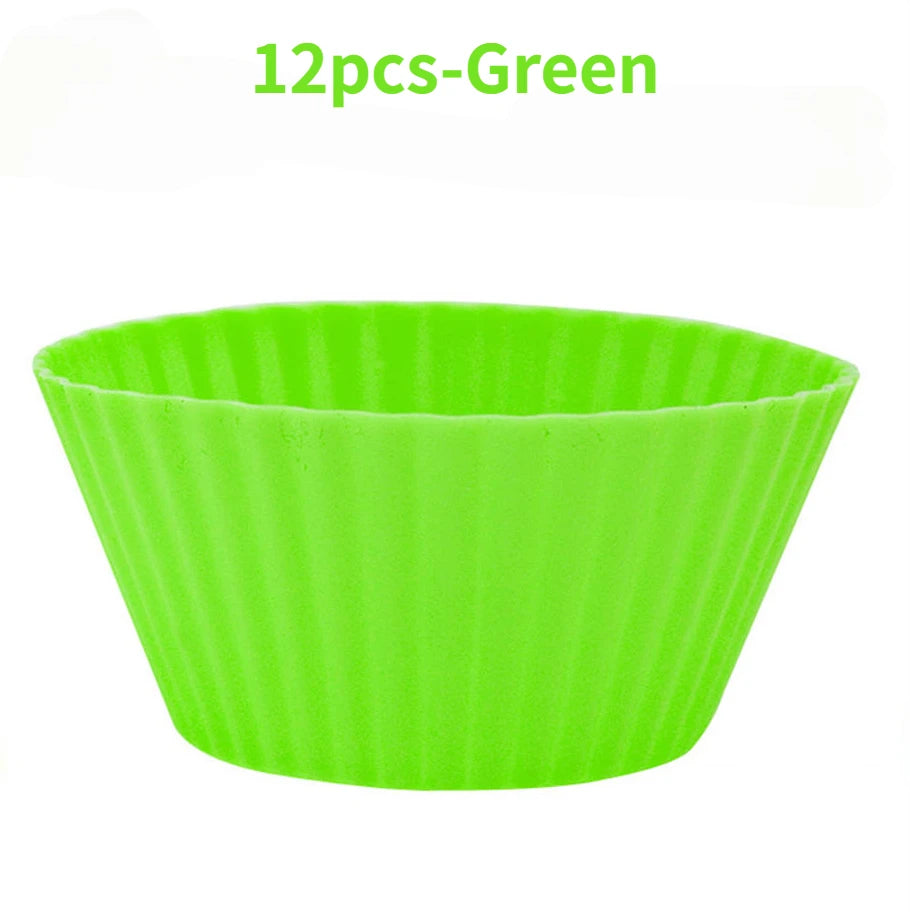 12pcs/Set Silicone Cake Mold Round Shaped DIY Cake Decorating Tools Muffin Cupcake Baking Molds Kitchen Cooking Bakeware Maker