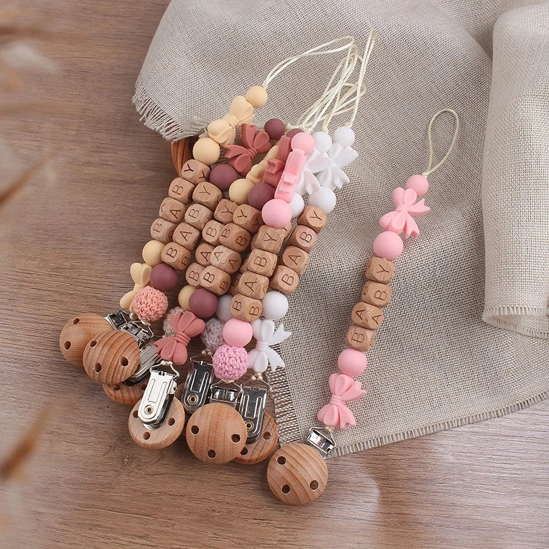 Customizable Name Baby Pacifier Chain Food Grade Bowtie Silicone